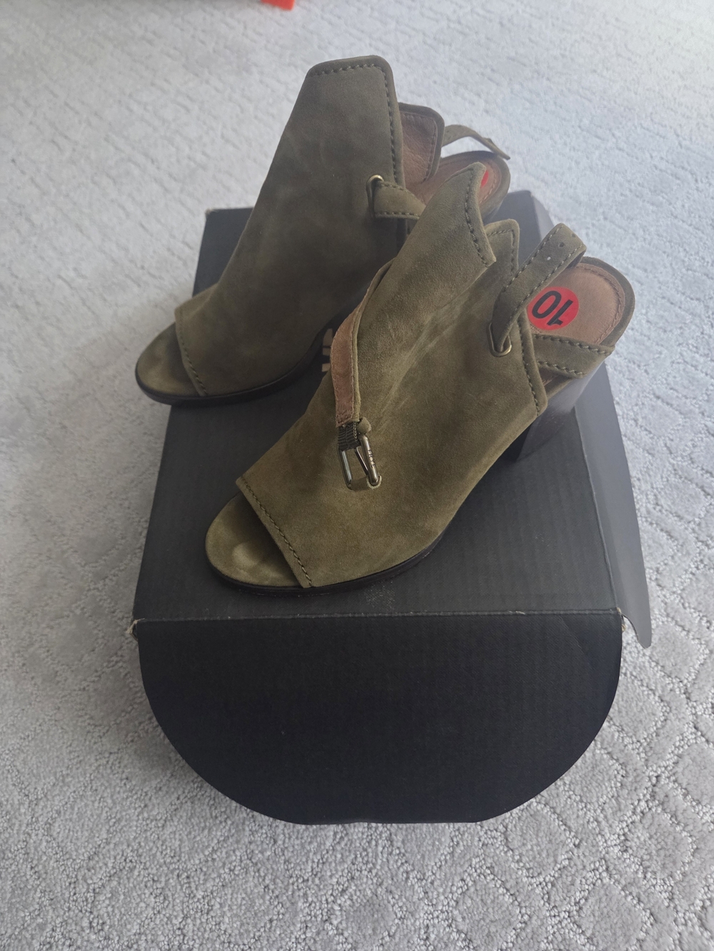Frye Olive Green Peep-Toe Slingback Heels